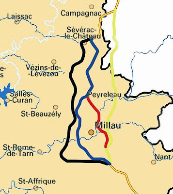 (France) - Routes of the four projects of the A75 autoroute around Millau