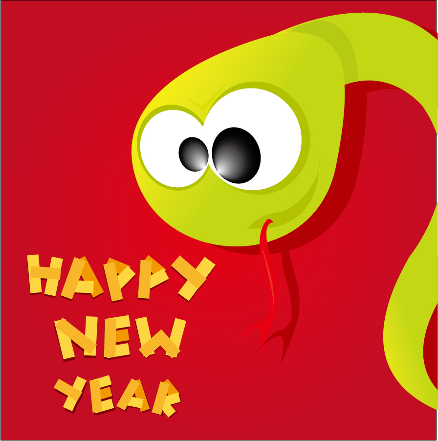 新年を祝う干支の蛇の背景 Cartoon 2013 snake New Year cards イラスト素材1