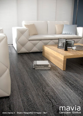 Parquet : pavimenti in legno moderni, costituiti da parquet tipo a listoni grandi di colore grigio scuro in legno massello 