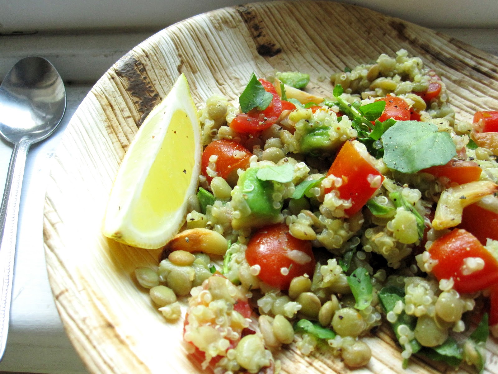 Edible biology Lemony lentil and quinoa salad with roasted garlic