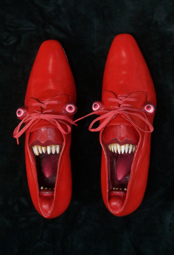 shoe on face