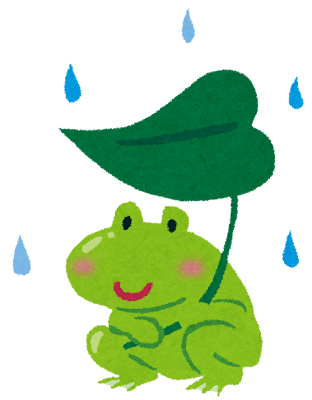梅雨のイラスト「蛙と葉っぱの傘」