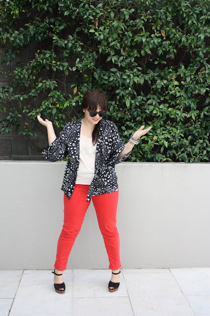 Kimono & Red Jeans - Daily Outfit 061611