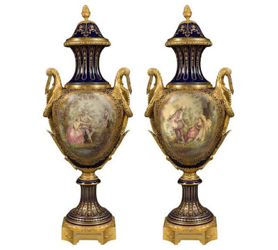 Historical Pair of Palatial Sevres Porcelain Urns