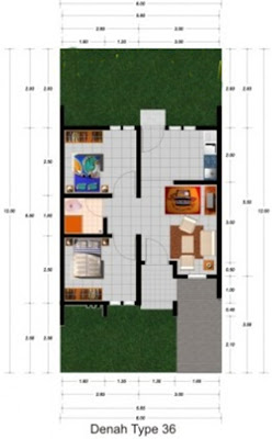 contoh denah rumah minimalis type 36 dengan 2 kamar tidur