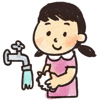 手を洗う女の子のイラスト