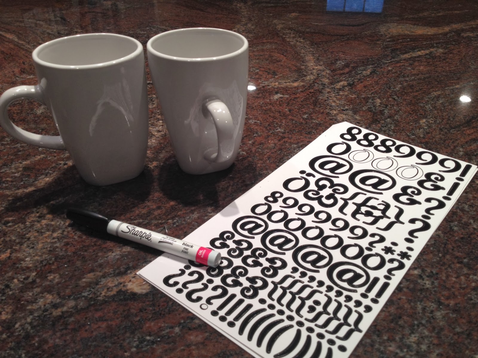 Two It Yourself DIY Sharpie Mugs {Using Stickers as Stencils}