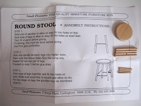 Dolls' house miniature stool kit, unpacked.
