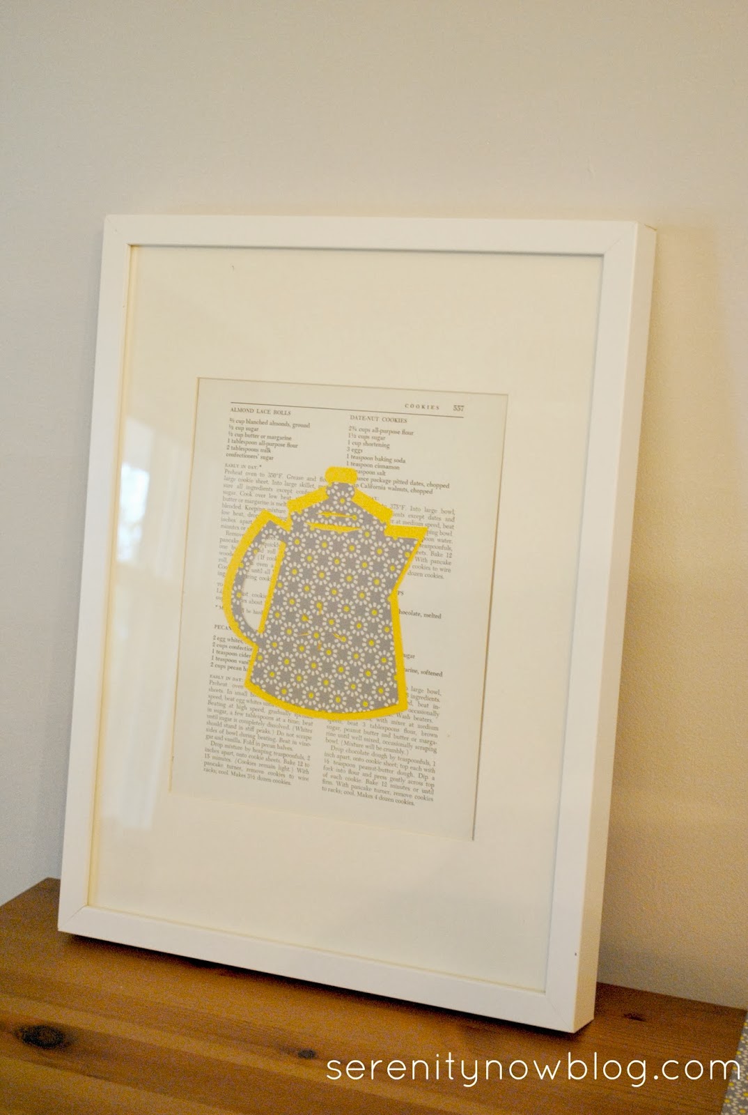 Serenity Now DIY Kitchen Wall Art (Vintage Cookbook and Silhouettes)