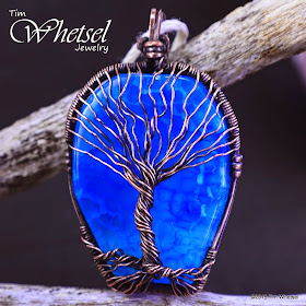 Wire wrapped tree of life pendant with blue agate stone - ©2015 Tim Whetsel Jewelry