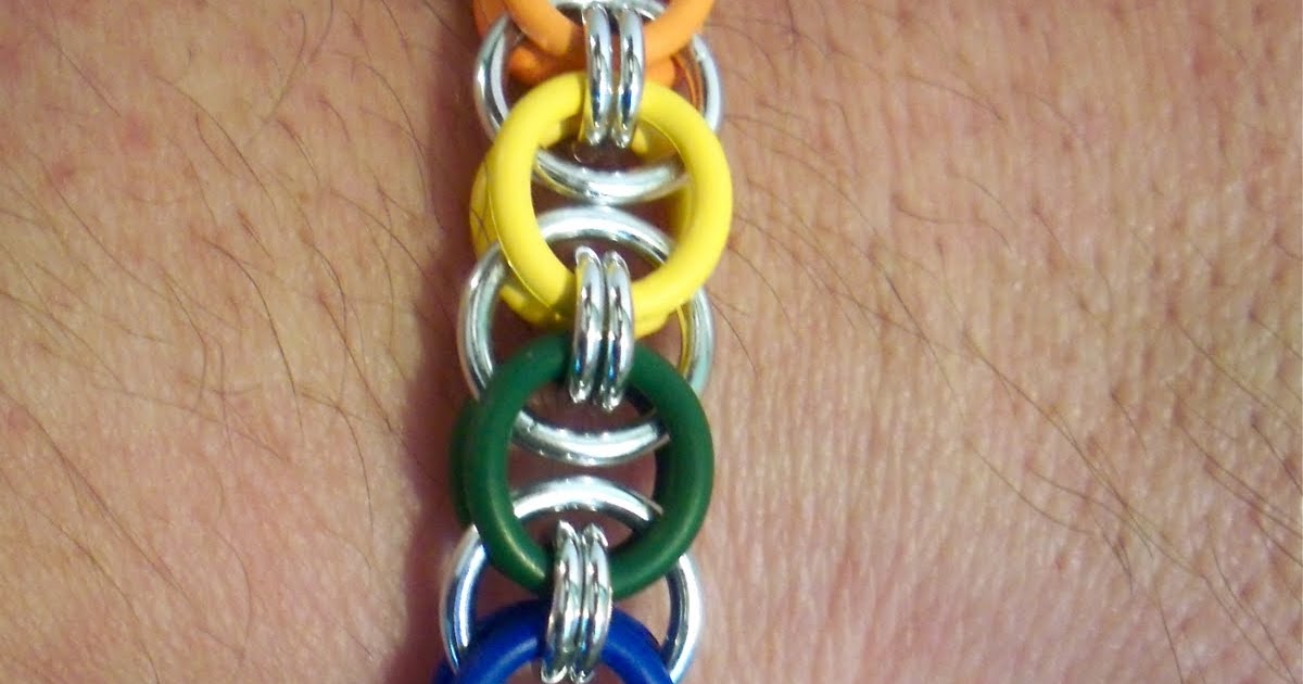 NZ CHAINMAILLE Mens Chainmaille Bracelet. Rubber Rainbow Stretchy. NZ