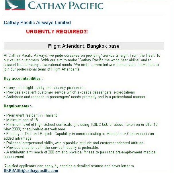 fly gosh flight attendant cathay pacific bangkok base pilots cover letter