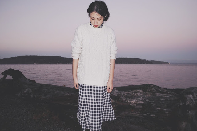 fashion, outfit, steven alan sweater and gingham dress from Reformation