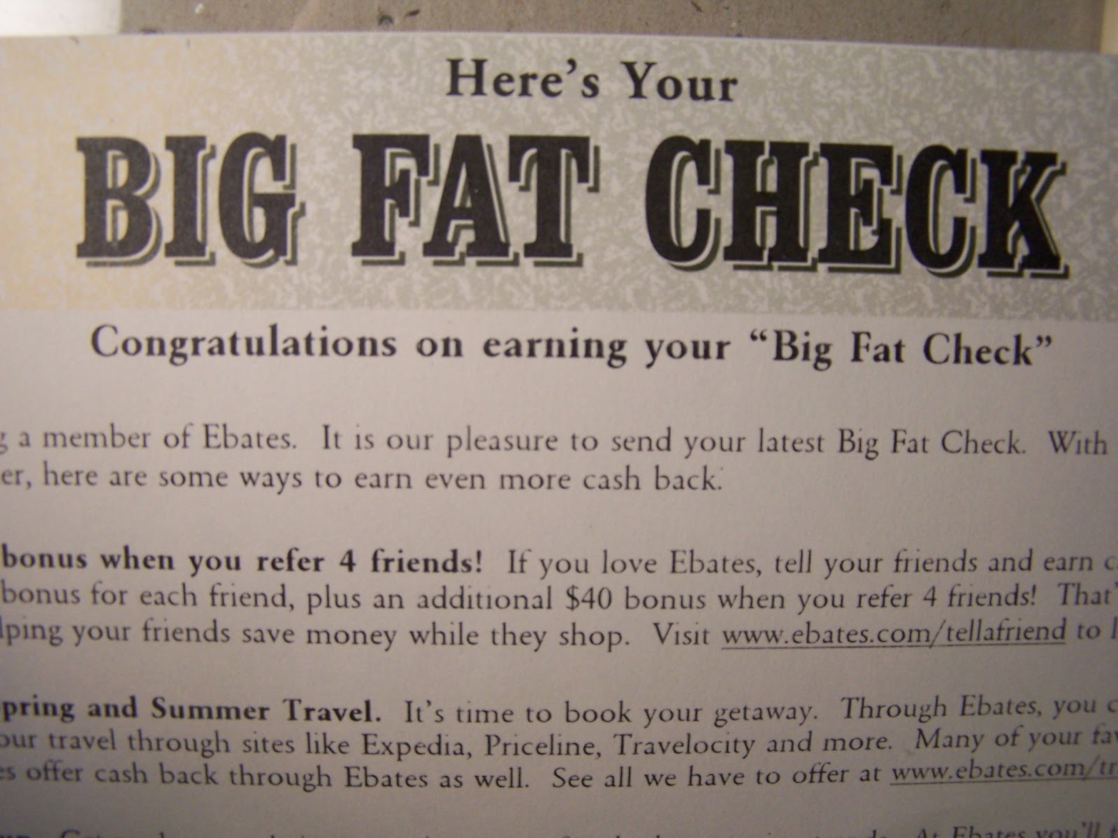 to pAris with love... Big Fat Check from Ebates