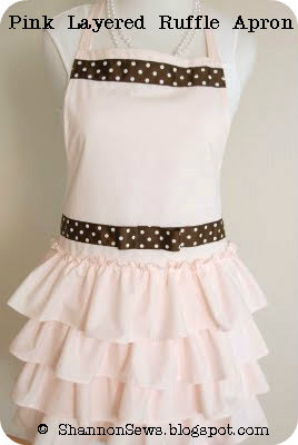 Ruffled Apron with pale pink ruffles and polkadot bow handmade pale pink ruffled apron with polka dot bow accent