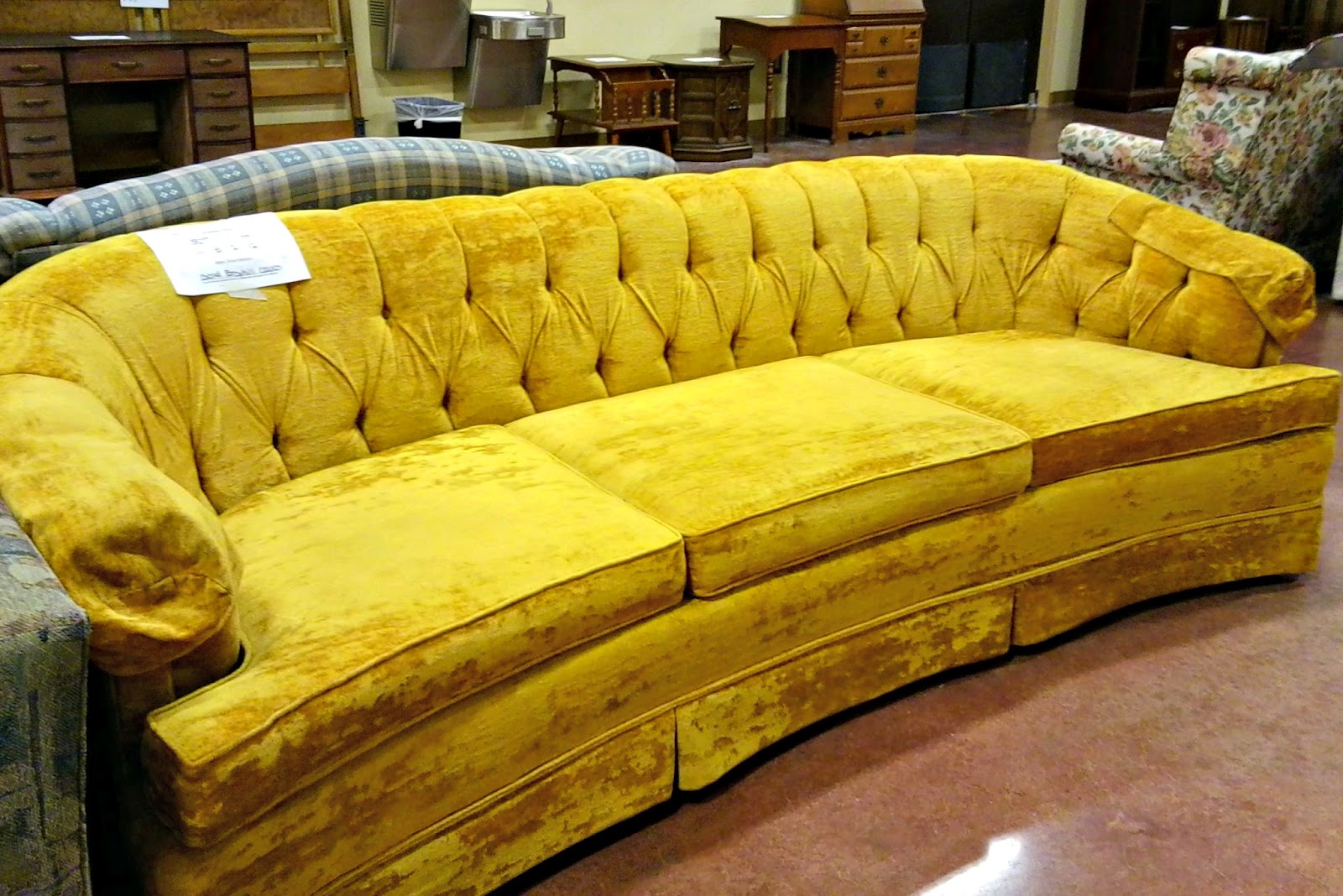 Yellow Velvet Sofa In Living Room