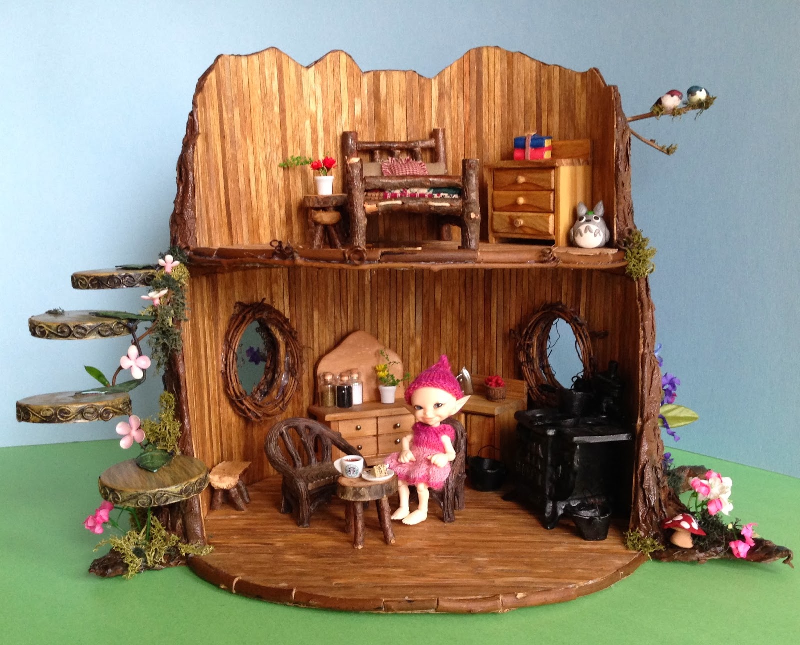 On A Stick Dolls House Miniature Nursery Toy 5 Hand Made Fairies 