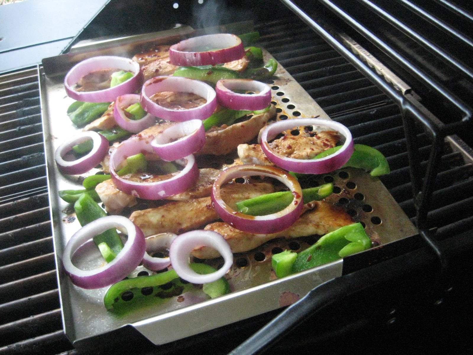 Barbecue Master Fajitas in the Grill Wok Easy Grilled Dinnner on the Barbecue Grill with