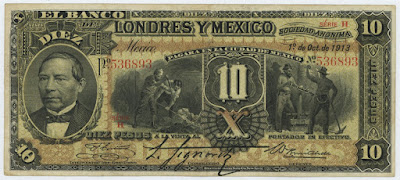 Mexico: EL BANCO LONDRES Y MEXICO 10 PESOS banknote