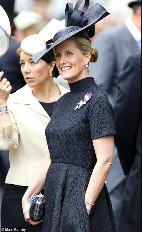 elegant Countess of Wessex in black outfit on Ladies' Day of Royal Ascot 2014