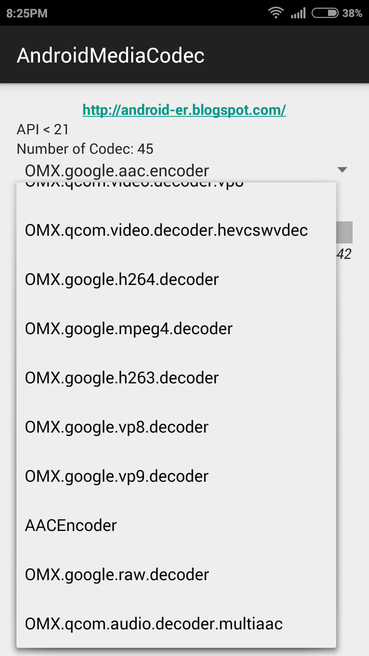 Androider List supported media codec using MediaCodecList