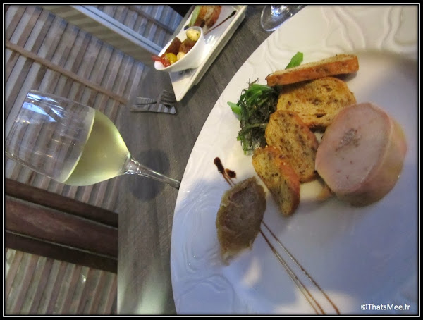 Golf Spa Cicé Blossac restaurant table entrée foie gras Bretagne, domaine spa cice blossac golf resort