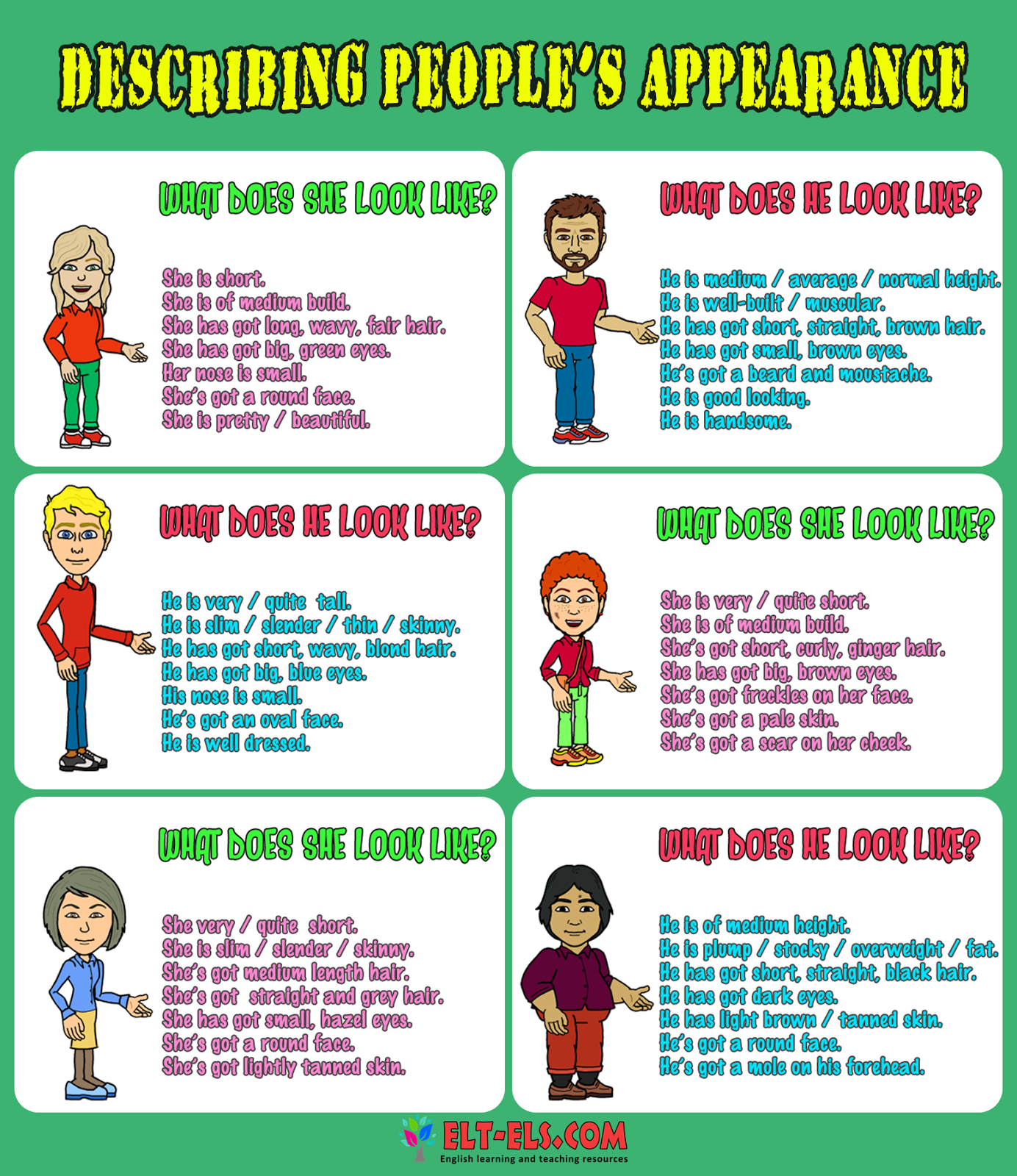 Physical appearance describing adjectives list Describing people's physical appearance | www.elt-els.com