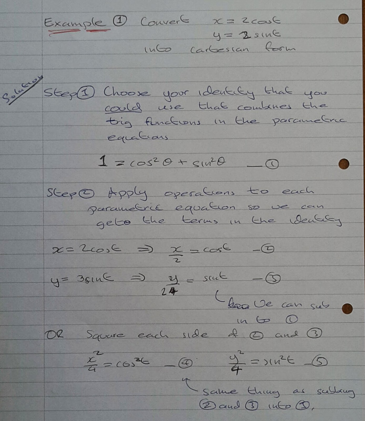 a level maths notes a2 parametric equations convert parametric to write parametric equations in cartesian form