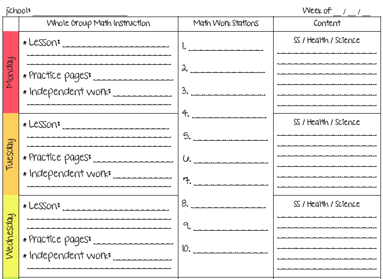 substitute teacher plan template