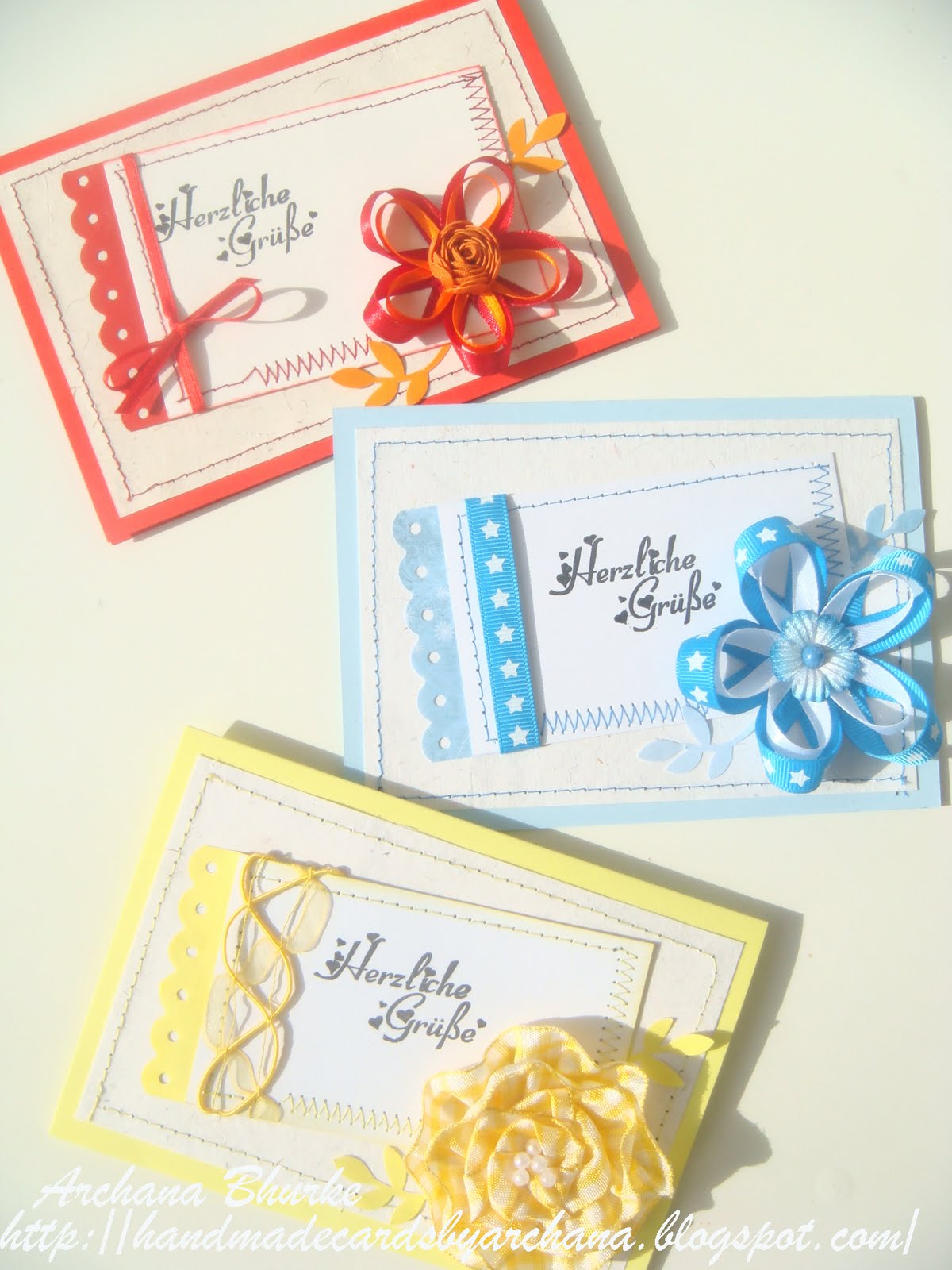 Handmade Cards by Archana Some more Ribbon flowers!!