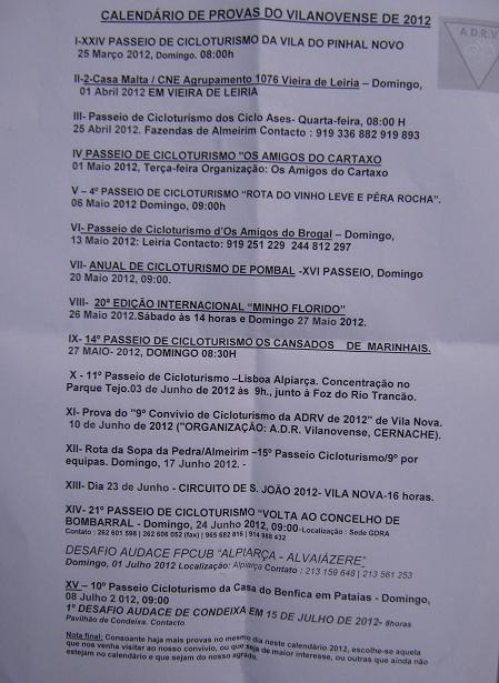 Calendário do Vilanovense para 2012