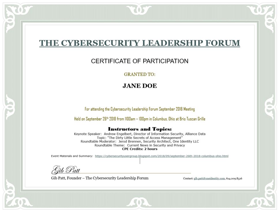 CLF Certificate of Participation