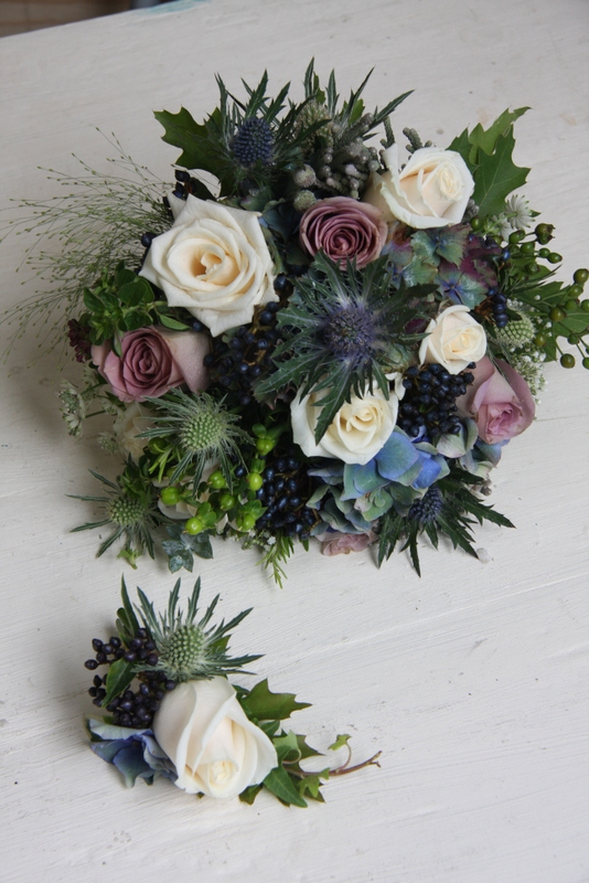 The Flower Magician Autumn Blue Wedding Bouquet Matching