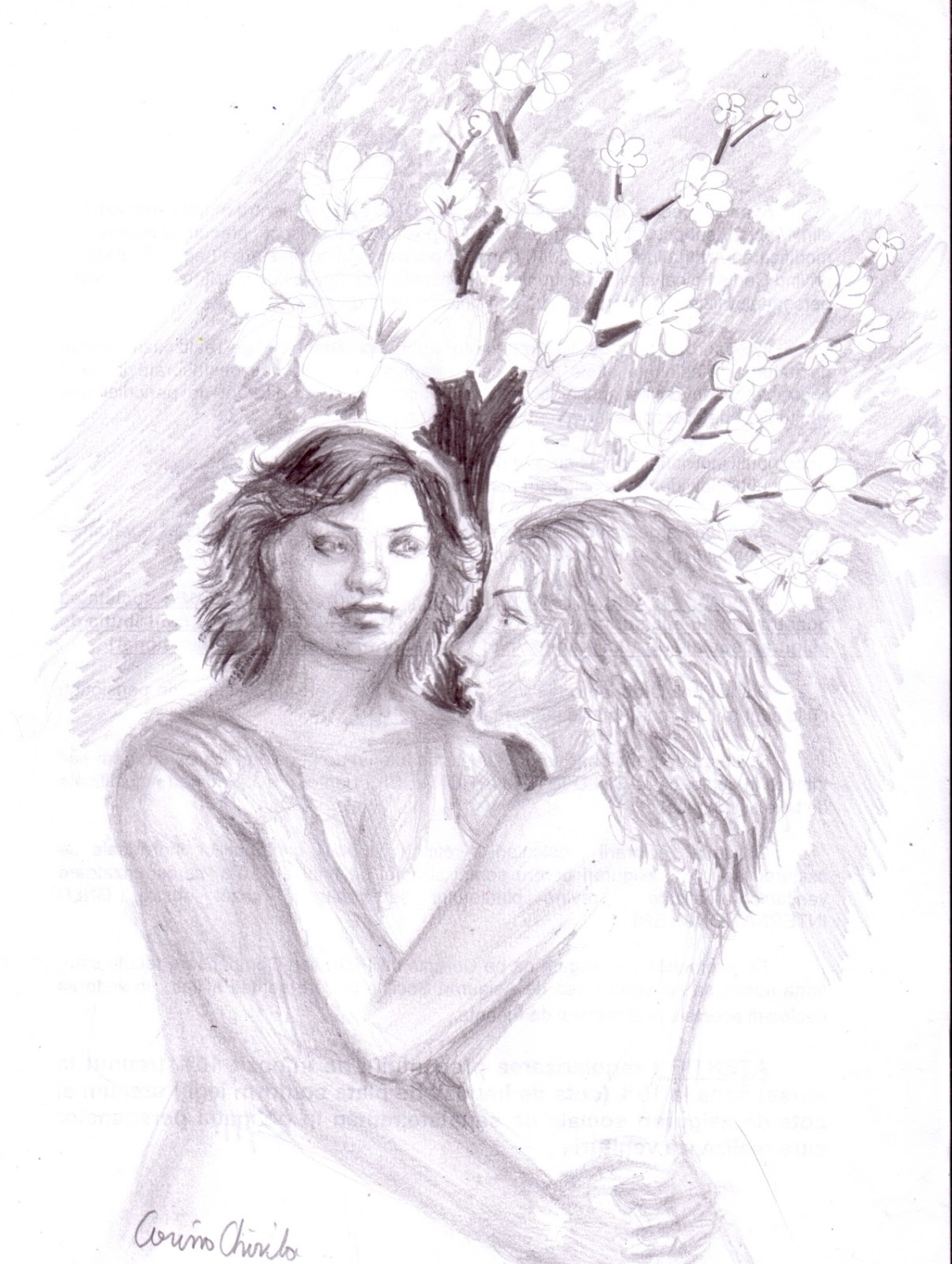 Grafica Si Pictura De Corina Chirila Un Copac Cu Flori Albe Si Un Vis Frumos De Iubire