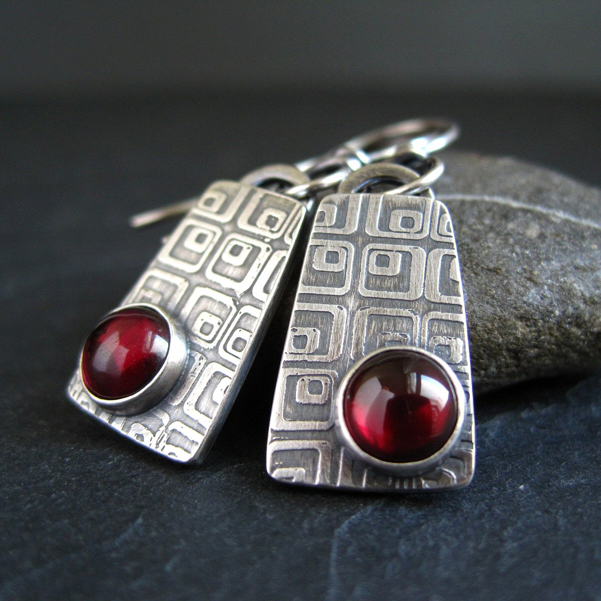 Etched Silver and Copper Wirework Earrings