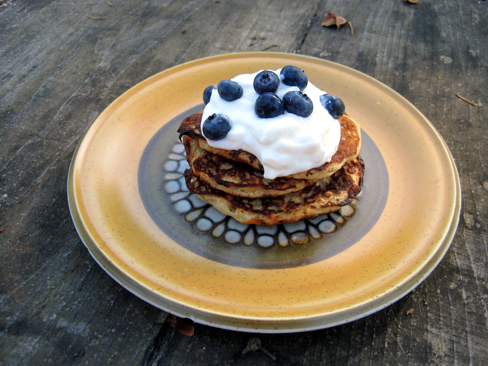 Cupcake Muffin Oatmeal Griddle Cakes with Greek Yogurt and Berries