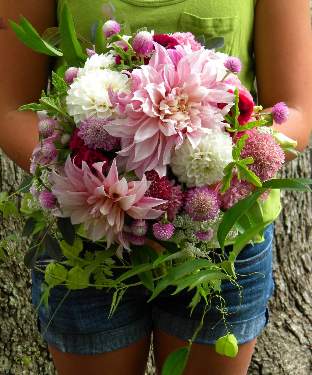 Wedding Flowers from Springwell Summer Bouquet of Cafe Au Lait Dahlias