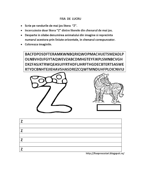 Fise Cu Cifre Si Litere Gradinita Fisa De Scris Cu Litera Z Pentru Copiii De Gradinita