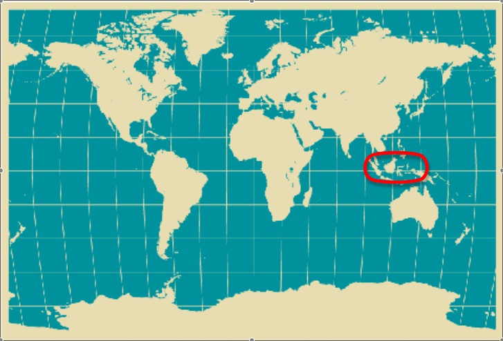 a map of the world with indonesia circled in red