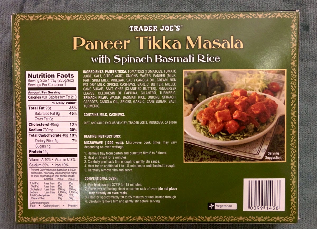 Trader Joe's Nutrition Labels Trader Joe's Paneer Tikka Masala