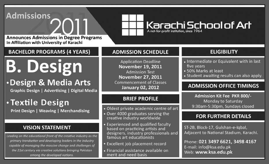 Admission in Pakistan B Design and Media Arts and Textile Design
