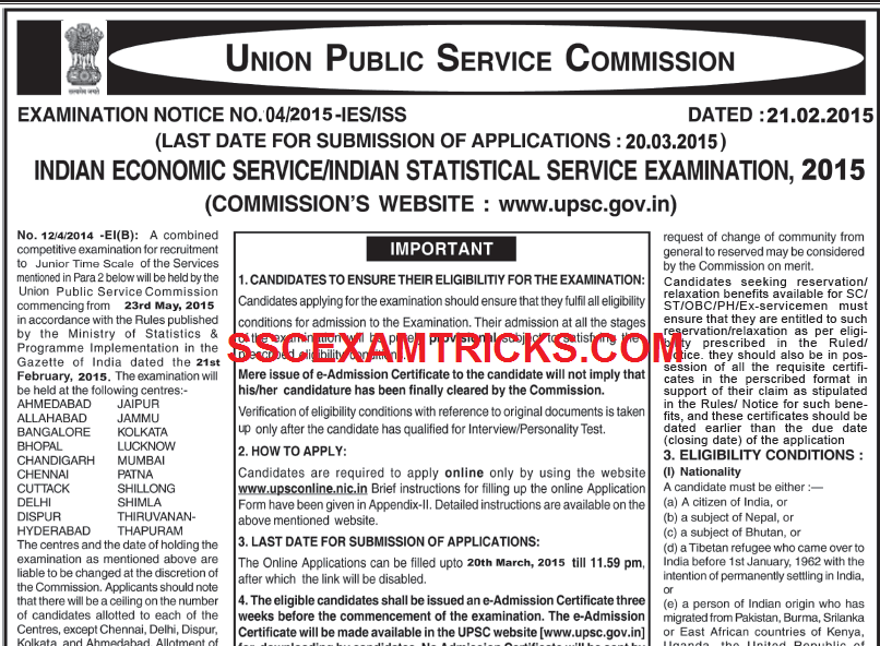 upsc ies iss recruitment 2015