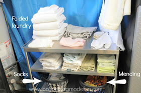 Use cart in laundry room to fold laundry :: OrganizingMadeFun.com