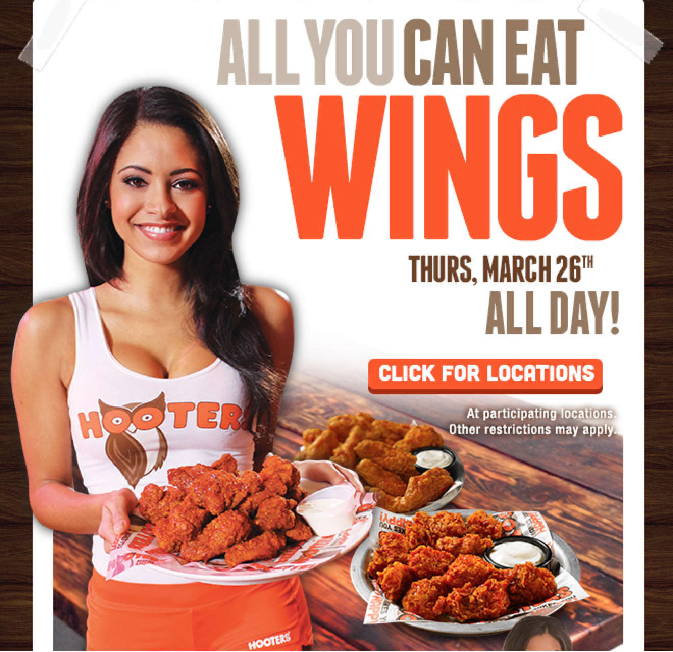 Rockville Nights All you can eat wings today at Hooters of Rockville