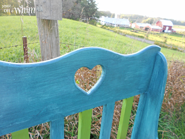 Teal Blue and Lime Green Bench Makeover from Denise on a Whim