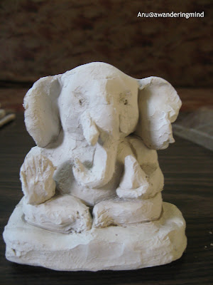 Lord Ganesha Clay idol, an Eco friendly Ganpati in A Mumbai household during the Ganesh Chaturthi Celebrations