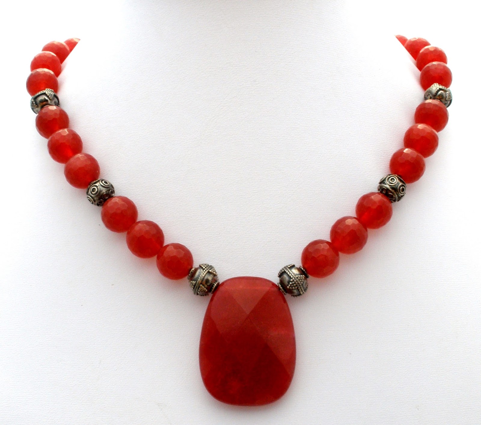 The Jewelry Lady's Store Vintage Carnelian Bead Necklace Sterling