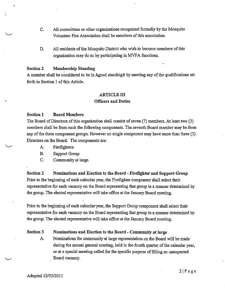 MOSQUITO VOLUNTEER FIRE ASSOCIATION MVFA BYLAWS