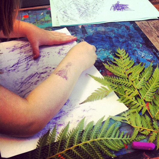 Leaf and surface rubbings with kids