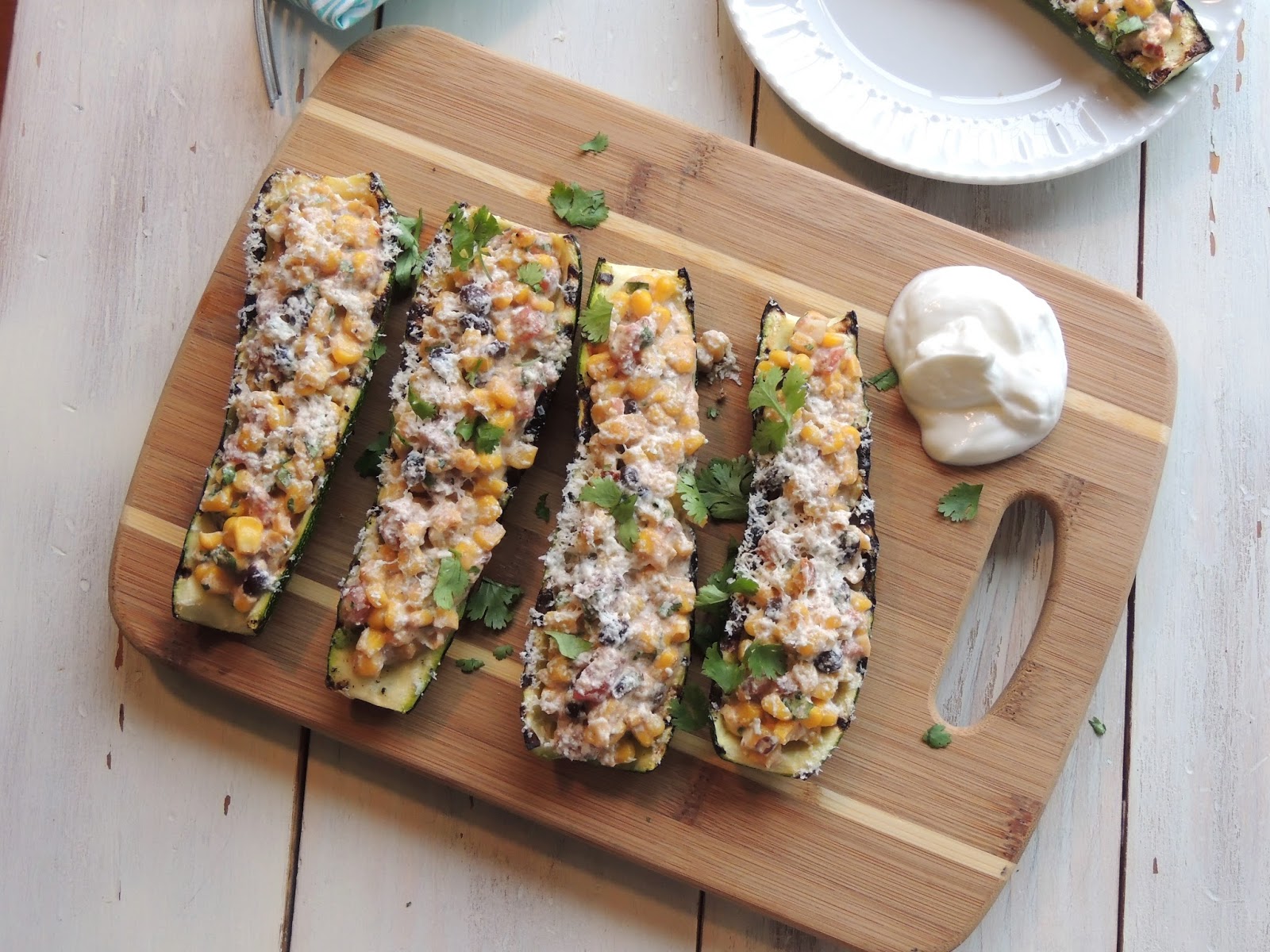Leave a Happy Plate Grilled Baja Corn Zucchini Boats